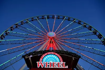 The Great Smoky Mountain Wheel with lights on at night