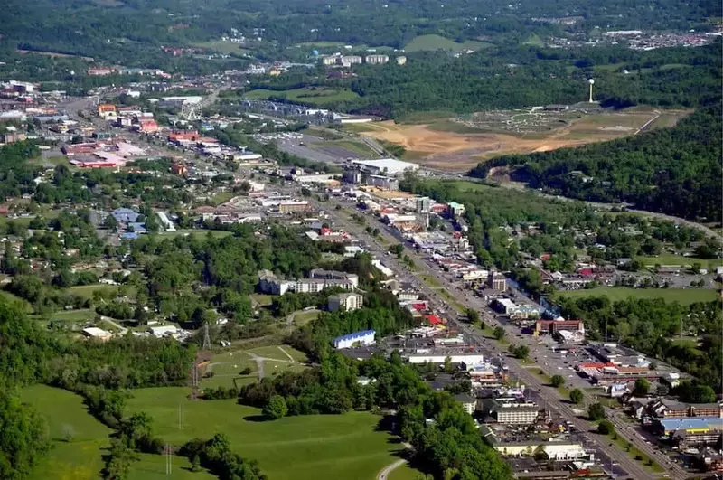 Aerial view of Pigeon Forge Tn