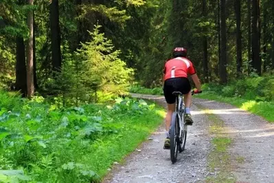 Girl on bike riding through bike trail